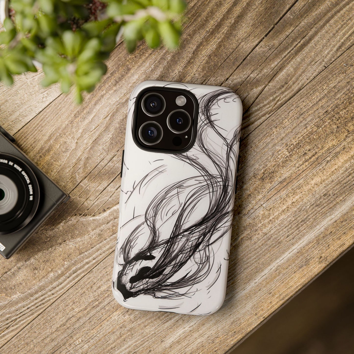 Smokey Ink Koi phone case | abstract koi sketch, smoky ink illustration