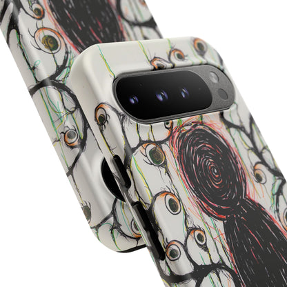 Dark Scribble Figure Tough Case | Surreal Eyes Phone Case | Tough Phone Case