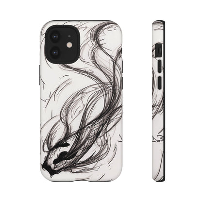 Smokey Ink Koi phone case | abstract koi sketch, smoky ink illustration