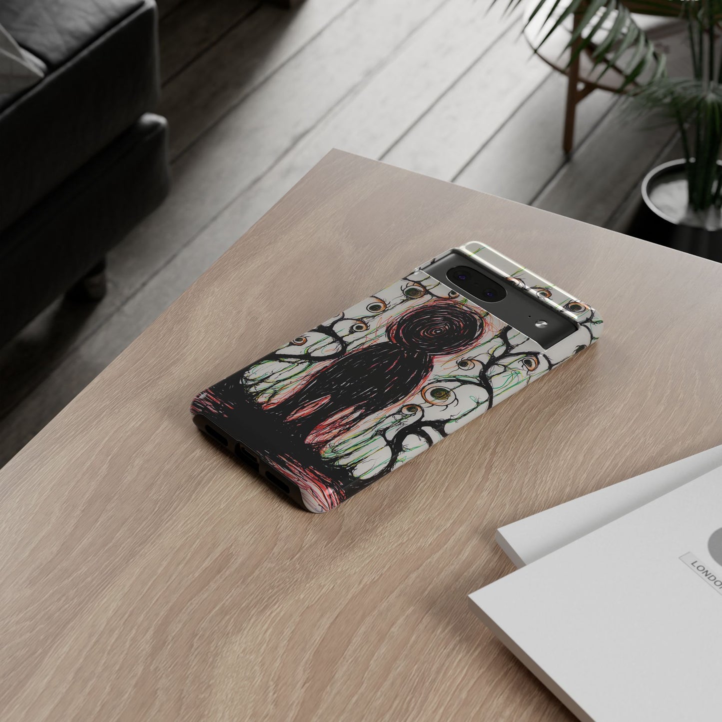 Dark Scribble Figure Tough Case | Surreal Eyes Phone Case | Tough Phone Case