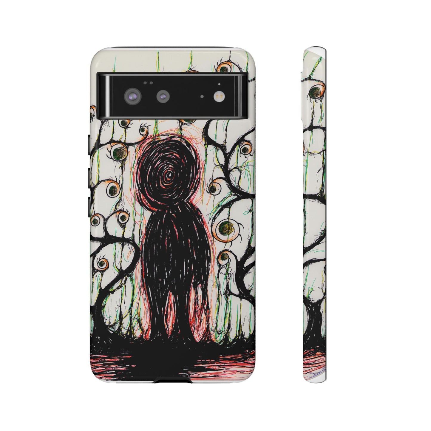 Dark Scribble Figure Tough Case | Surreal Eyes Phone Case | Tough Phone Case