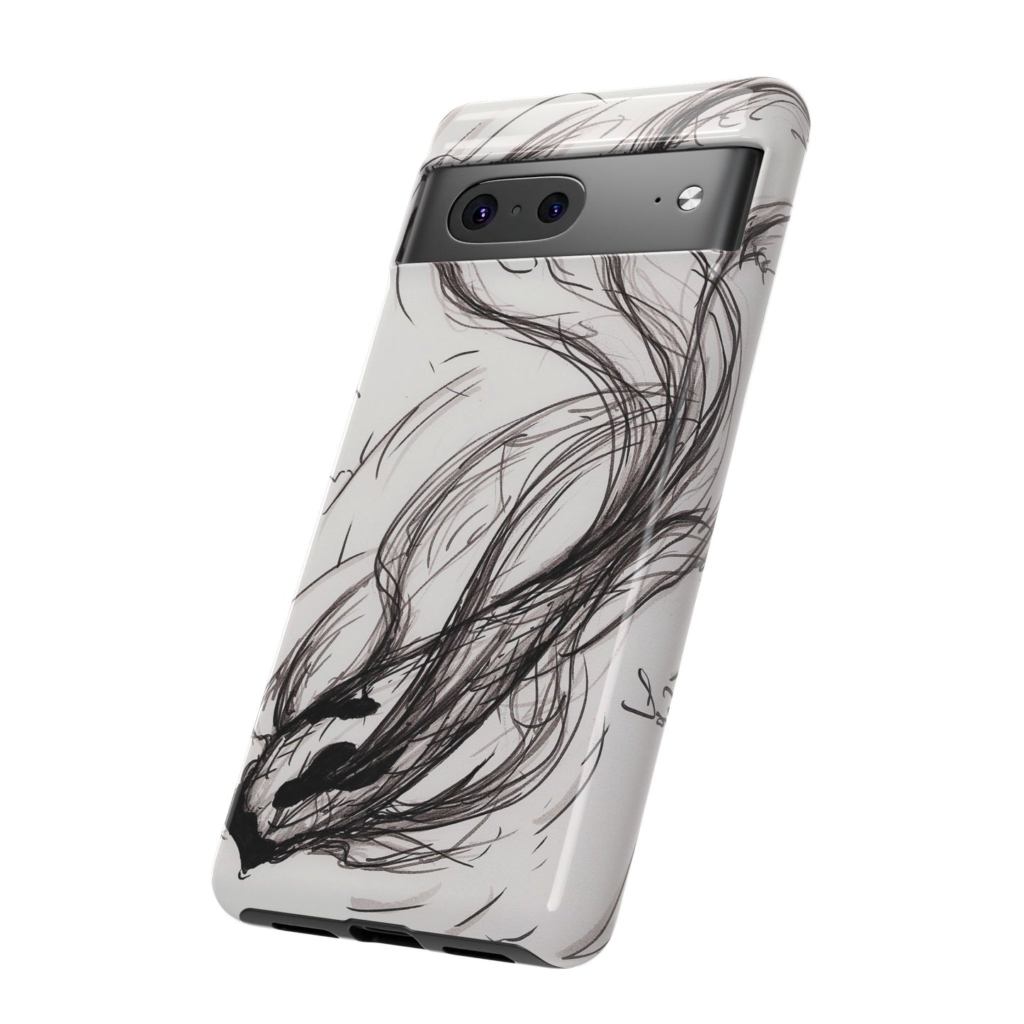 Smokey Ink Koi phone case | abstract koi sketch, smoky ink illustration