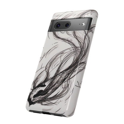 Smokey Ink Koi phone case | abstract koi sketch, smoky ink illustration