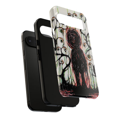 Dark Scribble Figure Tough Case | Surreal Eyes Phone Case | Tough Phone Case