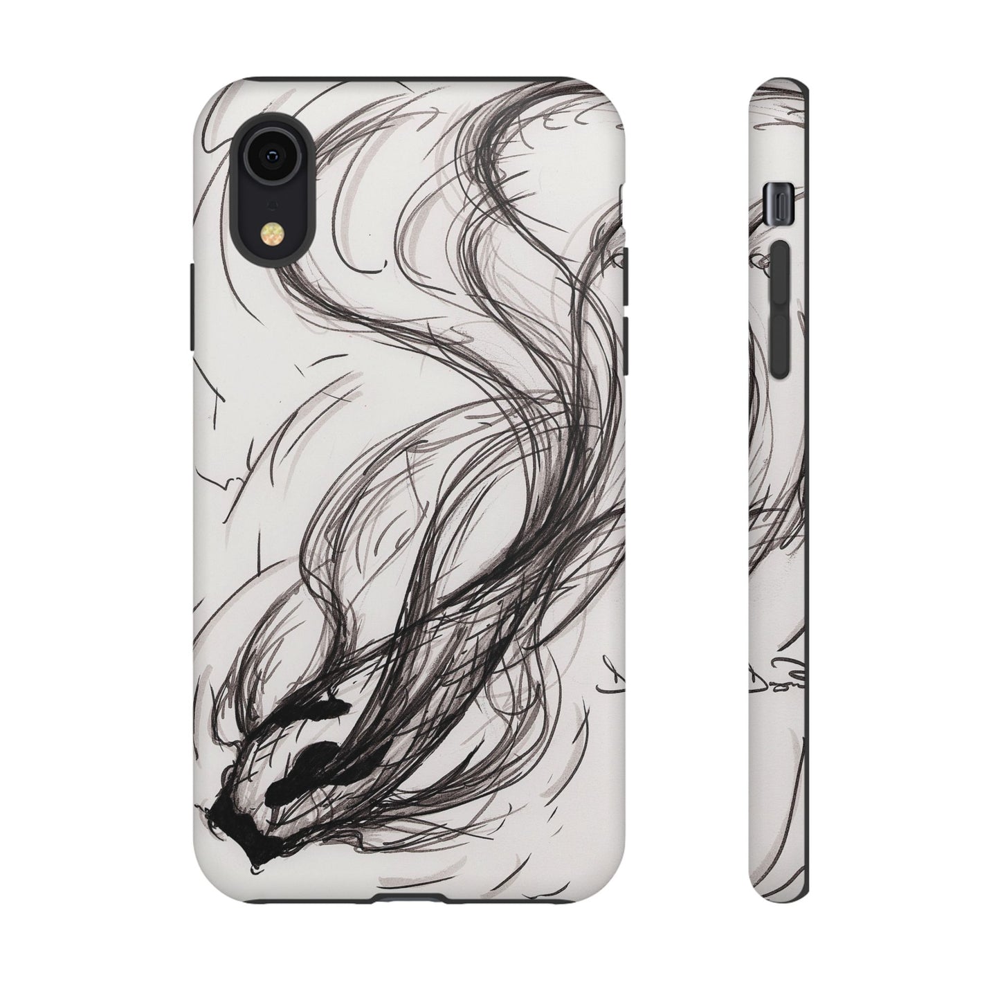 Smokey Ink Koi phone case | abstract koi sketch, smoky ink illustration