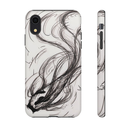 Smokey Ink Koi phone case | abstract koi sketch, smoky ink illustration