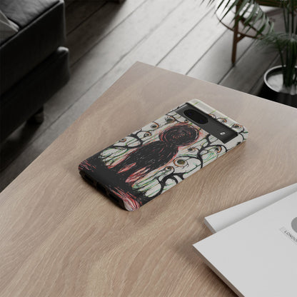 Dark Scribble Figure Tough Case | Surreal Eyes Phone Case | Tough Phone Case