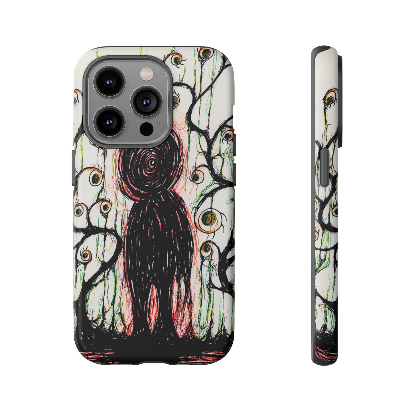 Dark Scribble Figure Tough Case | Surreal Eyes Phone Case | Tough Phone Case