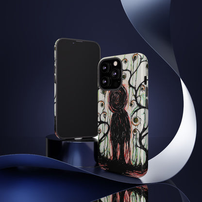 Dark Scribble Figure Tough Case | Surreal Eyes Phone Case | Tough Phone Case