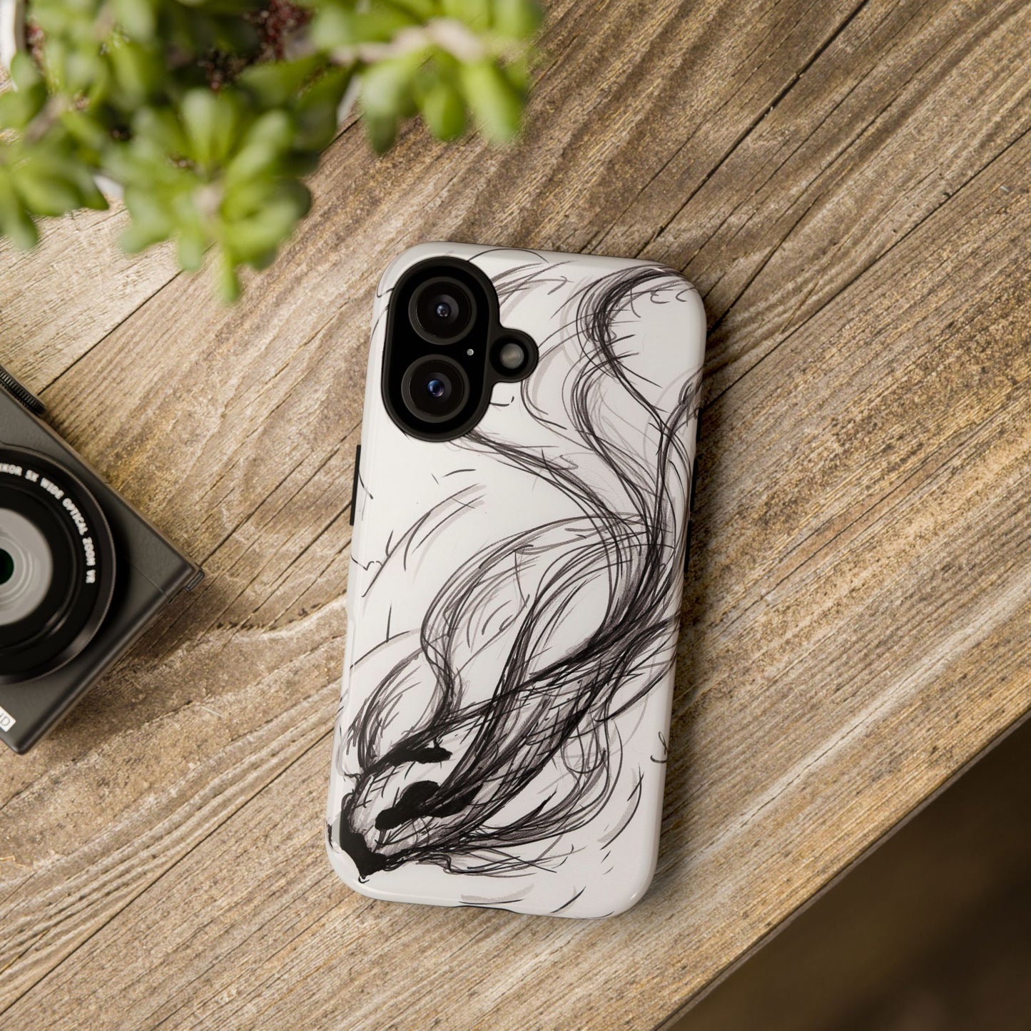 Smokey Ink Koi phone case | abstract koi sketch, smoky ink illustration