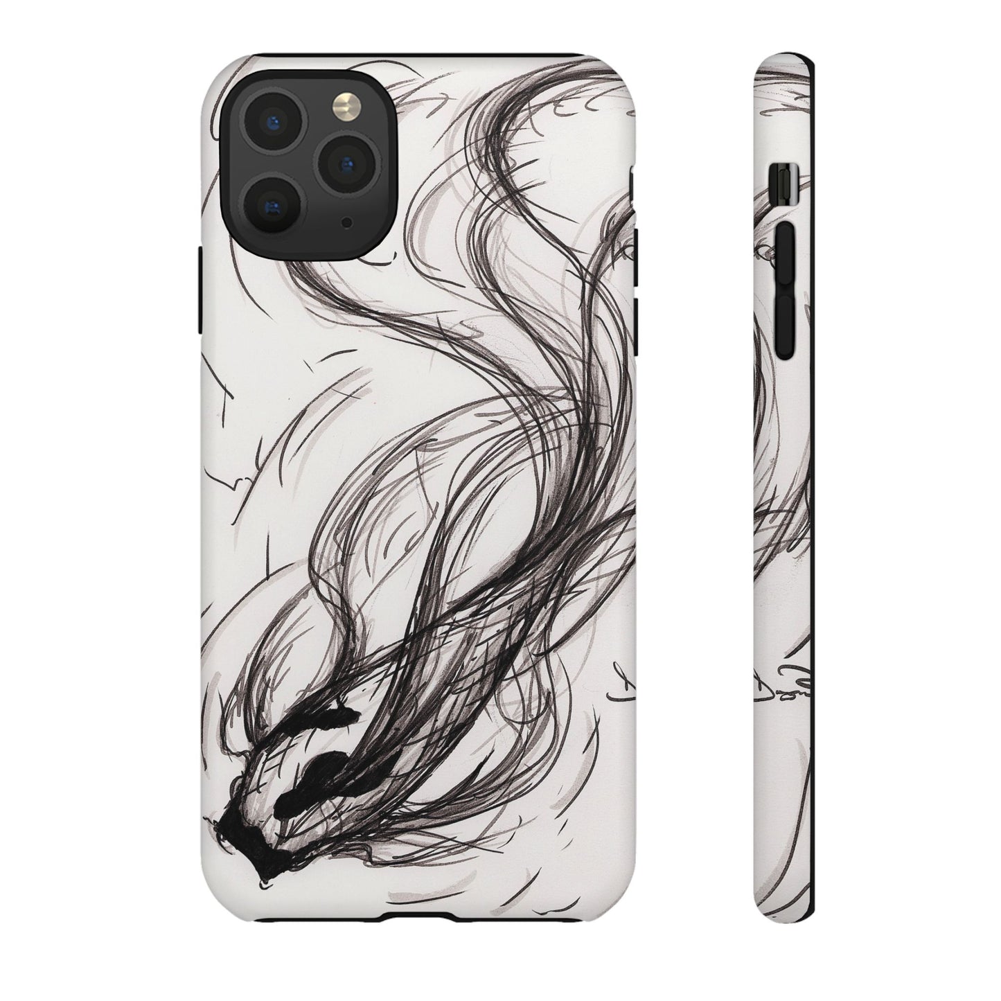 Smokey Ink Koi phone case | abstract koi sketch, smoky ink illustration
