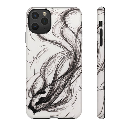 Smokey Ink Koi phone case | abstract koi sketch, smoky ink illustration