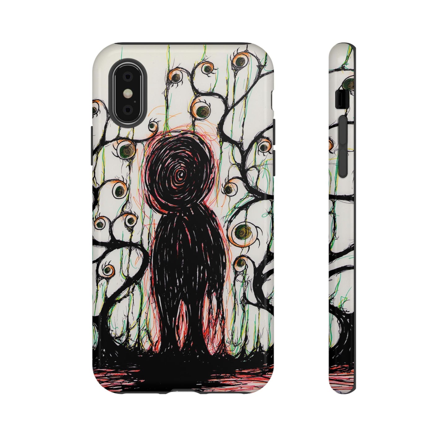 Dark Scribble Figure Tough Case | Surreal Eyes Phone Case | Tough Phone Case