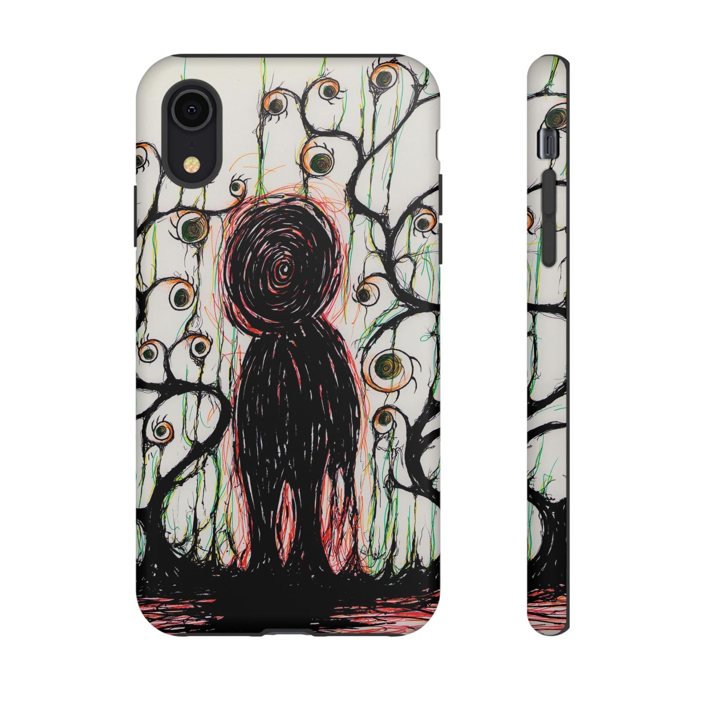Dark Scribble Figure Tough Case | Surreal Eyes Phone Case | Tough Phone Case