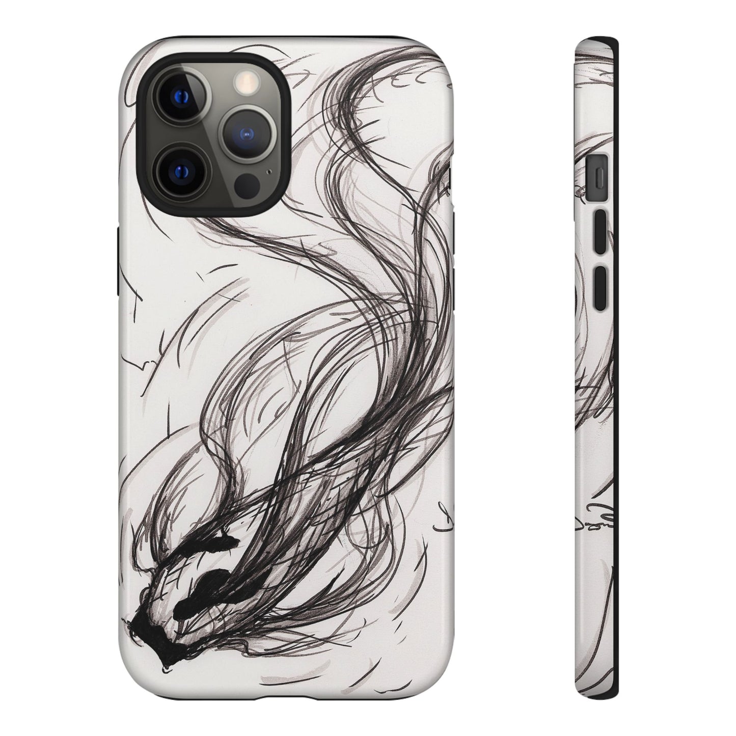 Smokey Ink Koi phone case | abstract koi sketch, smoky ink illustration