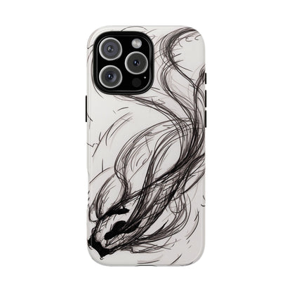 Smokey Ink Koi phone case | abstract koi sketch, smoky ink illustration