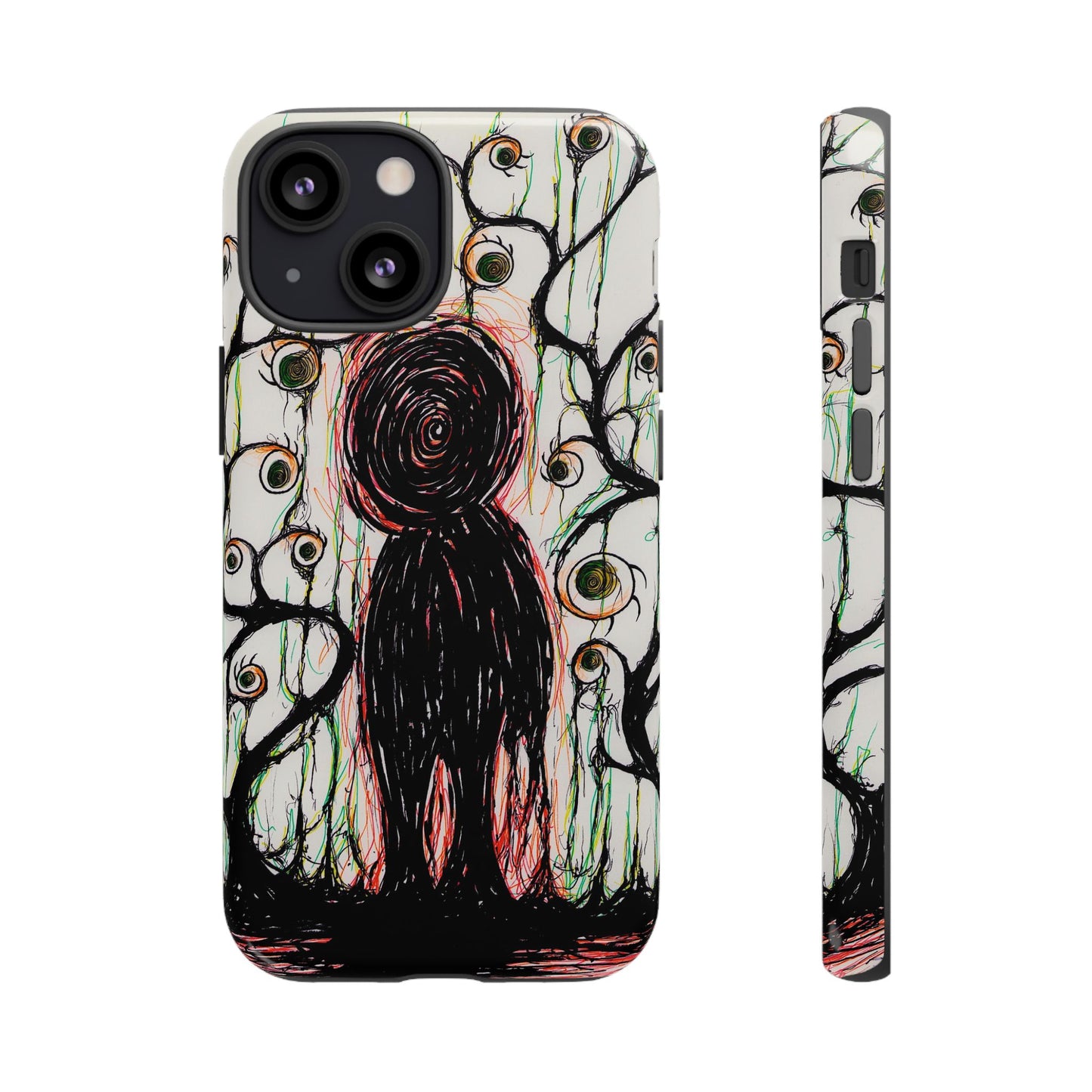 Dark Scribble Figure Tough Case | Surreal Eyes Phone Case | Tough Phone Case