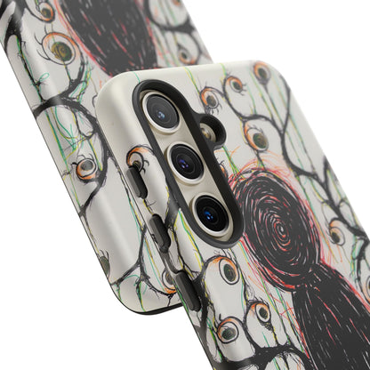 Dark Scribble Figure Tough Case | Surreal Eyes Phone Case | Tough Phone Case