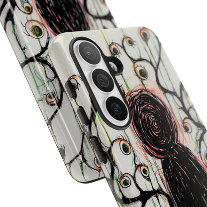 Dark Scribble Figure Tough Case | Surreal Eyes Phone Case | Tough Phone Case