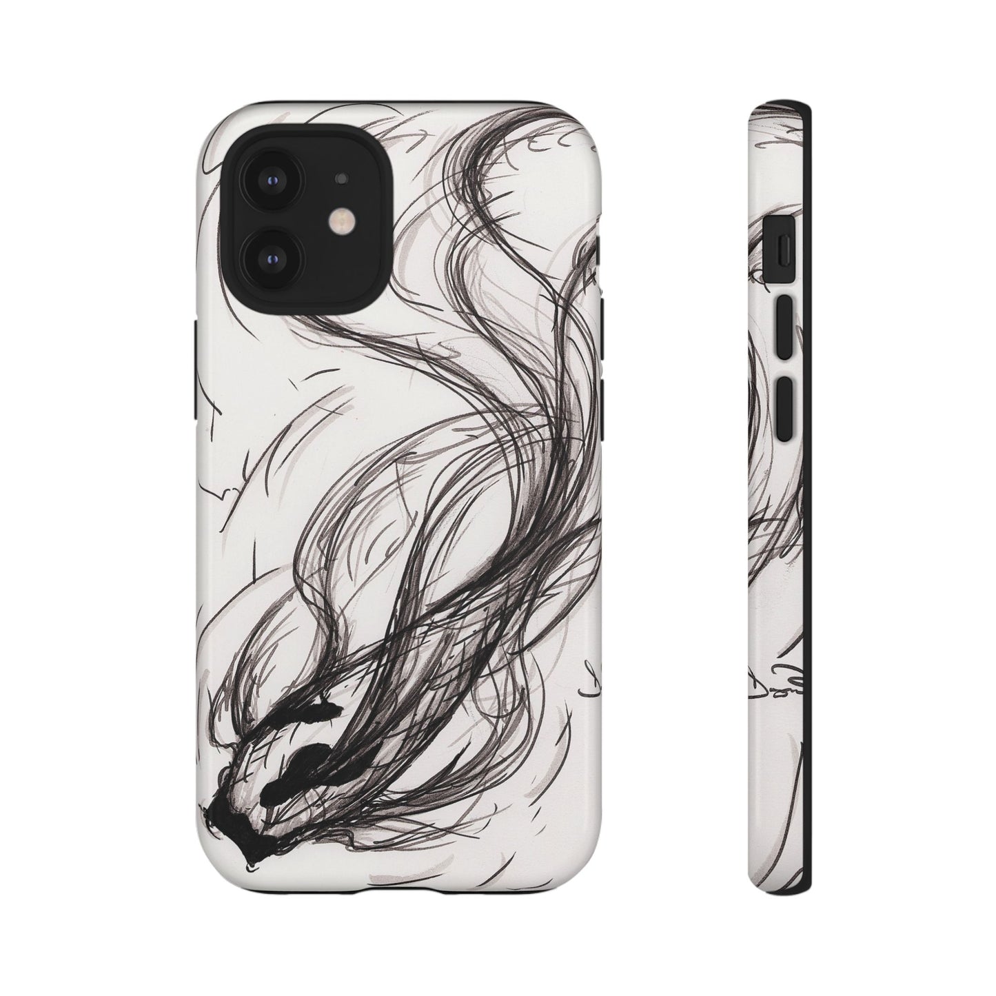 Smokey Ink Koi phone case | abstract koi sketch, smoky ink illustration