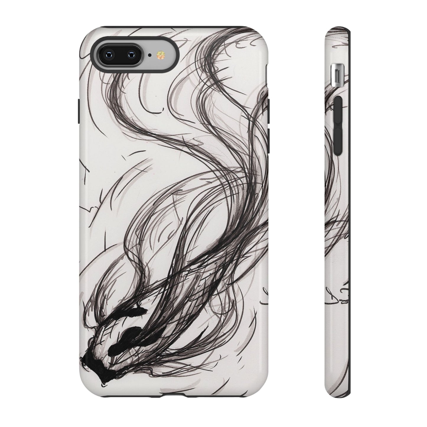 Smokey Ink Koi phone case | abstract koi sketch, smoky ink illustration