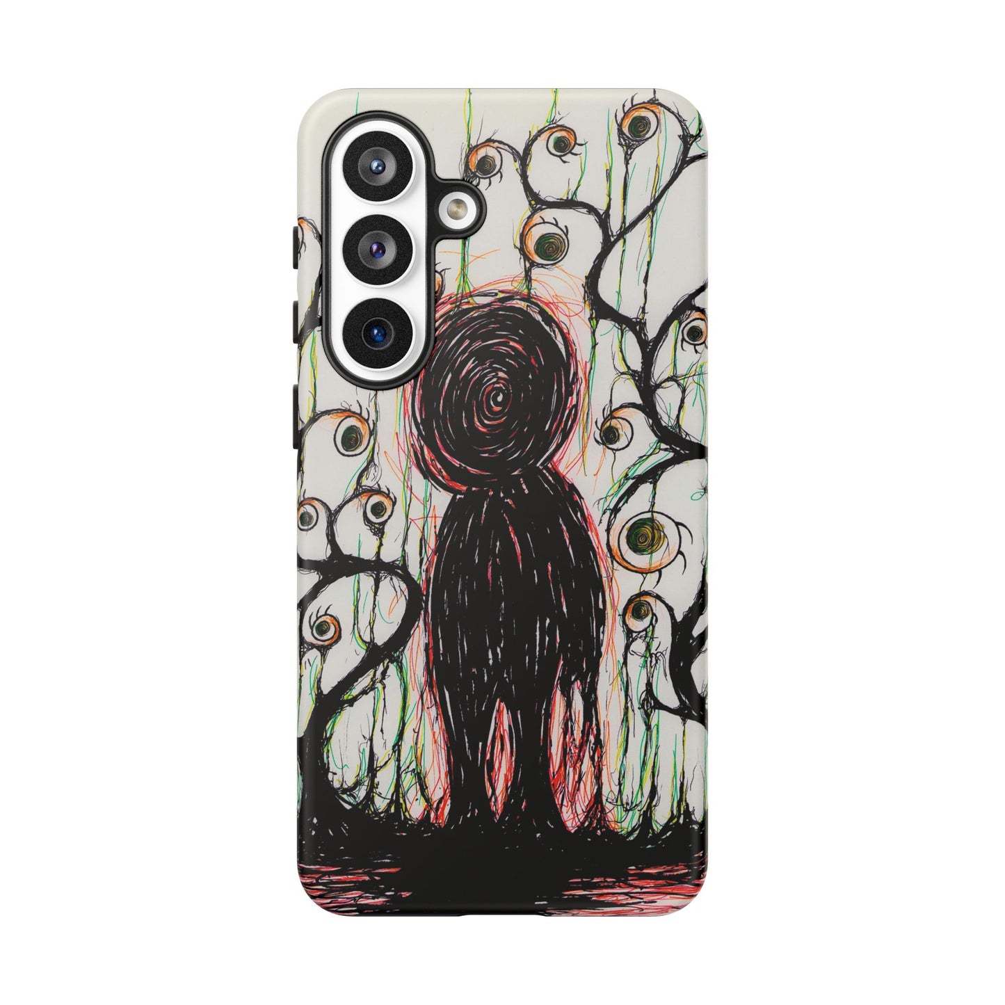 Dark Scribble Figure Tough Case | Surreal Eyes Phone Case | Tough Phone Case