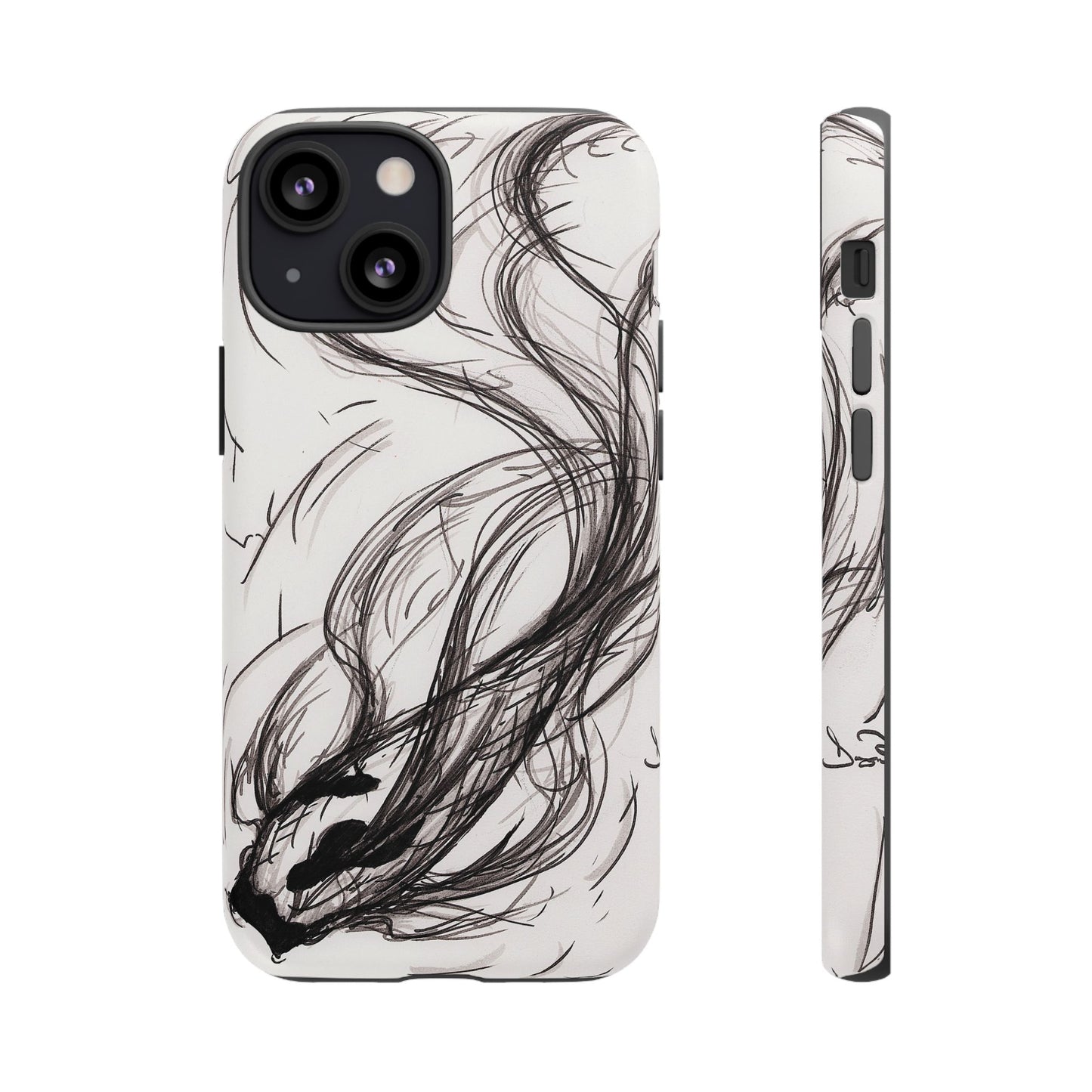 Smokey Ink Koi phone case | abstract koi sketch, smoky ink illustration