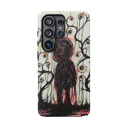 Dark Scribble Figure Tough Case | Surreal Eyes Phone Case | Tough Phone Case