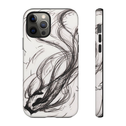 Smokey Ink Koi phone case | abstract koi sketch, smoky ink illustration