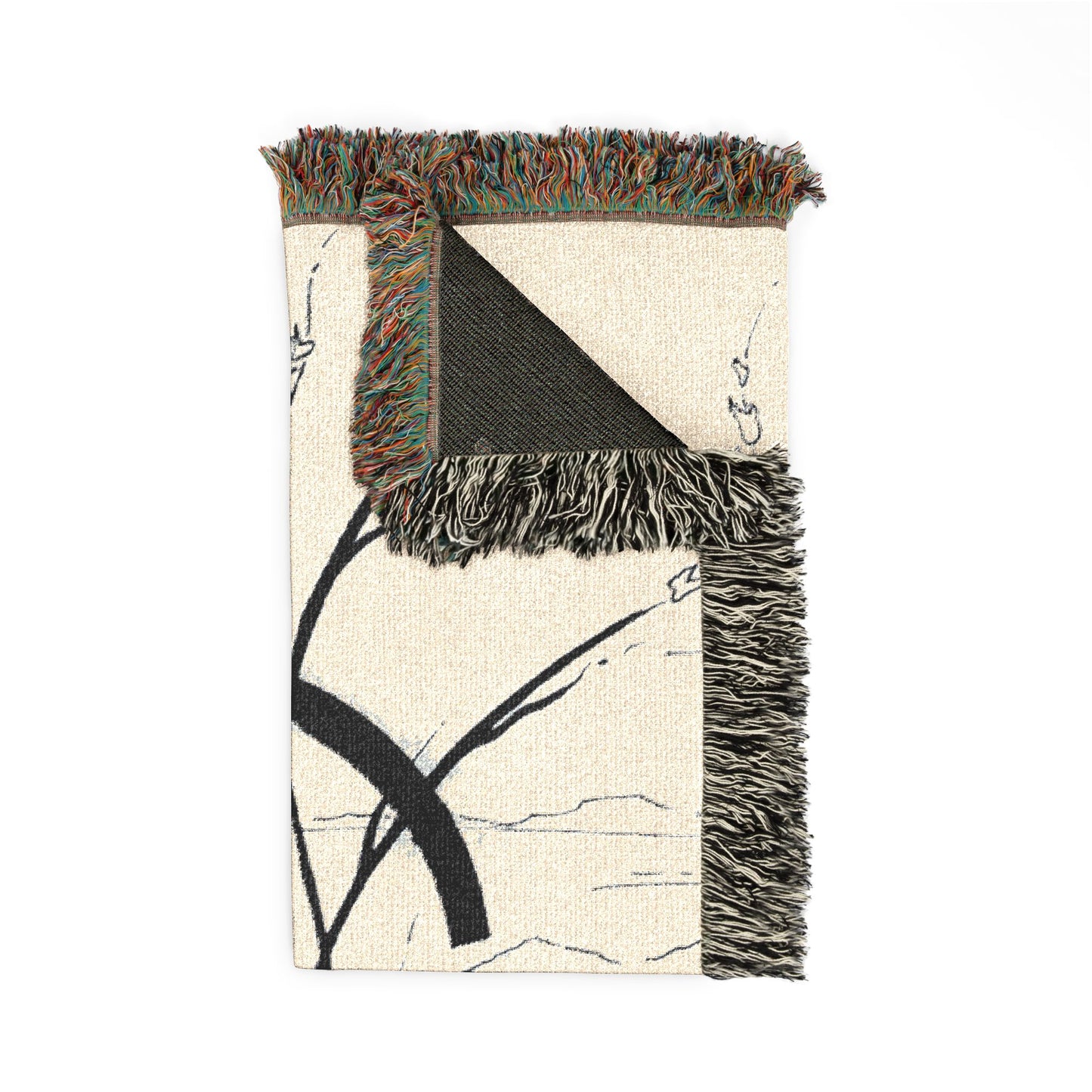 At Ease Koi Woven Blanket | Minimalist Line Art Throw | Flowing Crescent & Koi