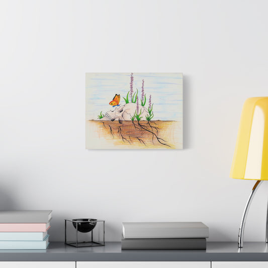 Skull with Butterfly and Wildflowers Matte Canvas | Abstract Art