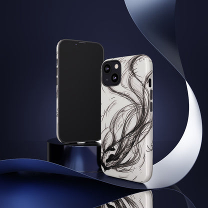 Smokey Ink Koi phone case | abstract koi sketch, smoky ink illustration