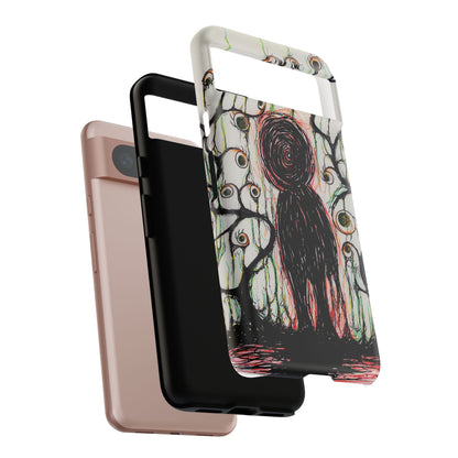 Dark Scribble Figure Tough Case | Surreal Eyes Phone Case | Tough Phone Case