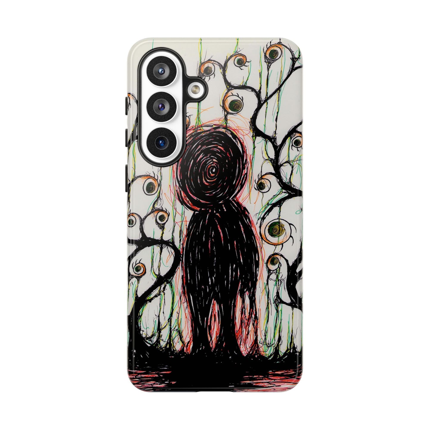 Dark Scribble Figure Tough Case | Surreal Eyes Phone Case | Tough Phone Case