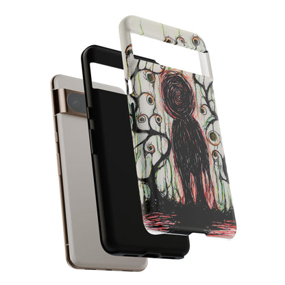 Dark Scribble Figure Tough Case | Surreal Eyes Phone Case | Tough Phone Case