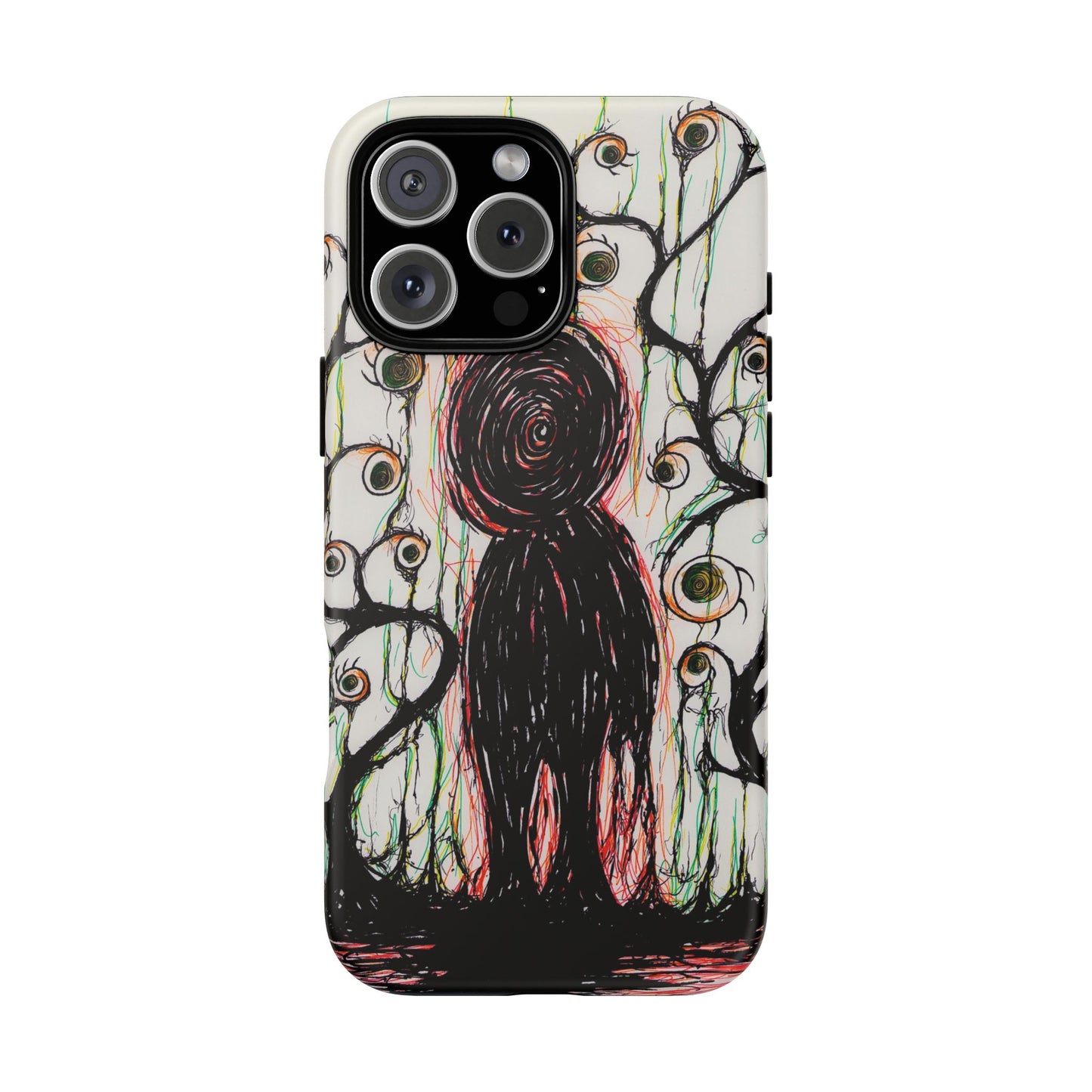 Dark Scribble Figure Tough Case | Surreal Eyes Phone Case | Tough Phone Case