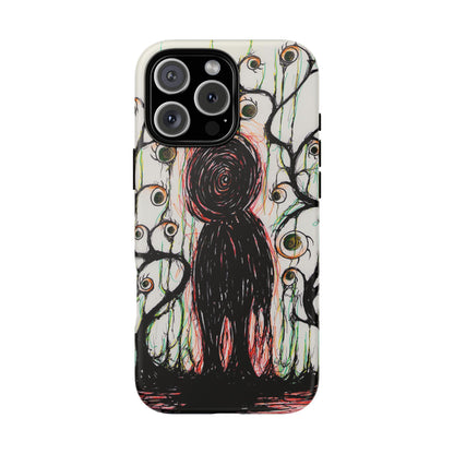 Dark Scribble Figure Tough Case | Surreal Eyes Phone Case | Tough Phone Case