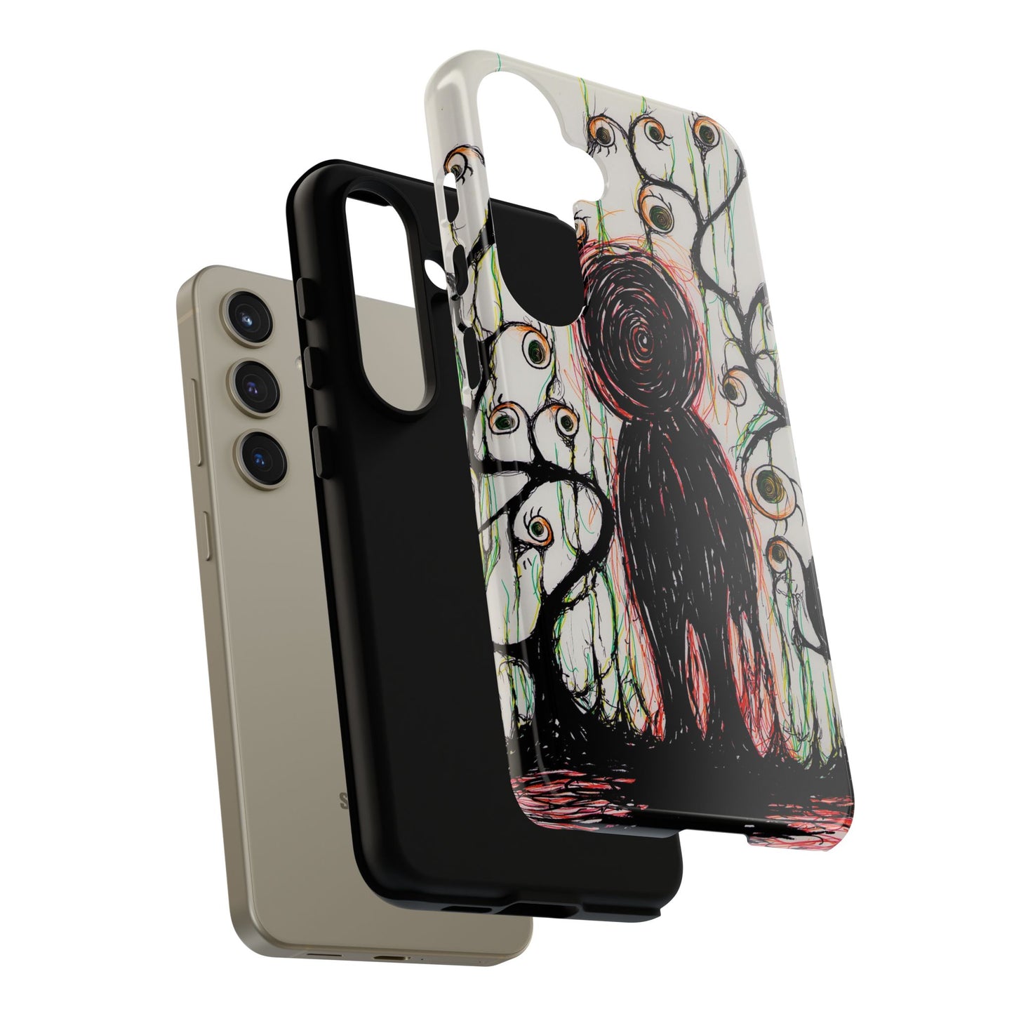 Dark Scribble Figure Tough Case | Surreal Eyes Phone Case | Tough Phone Case