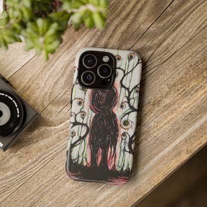 Dark Scribble Figure Tough Case | Surreal Eyes Phone Case | Tough Phone Case
