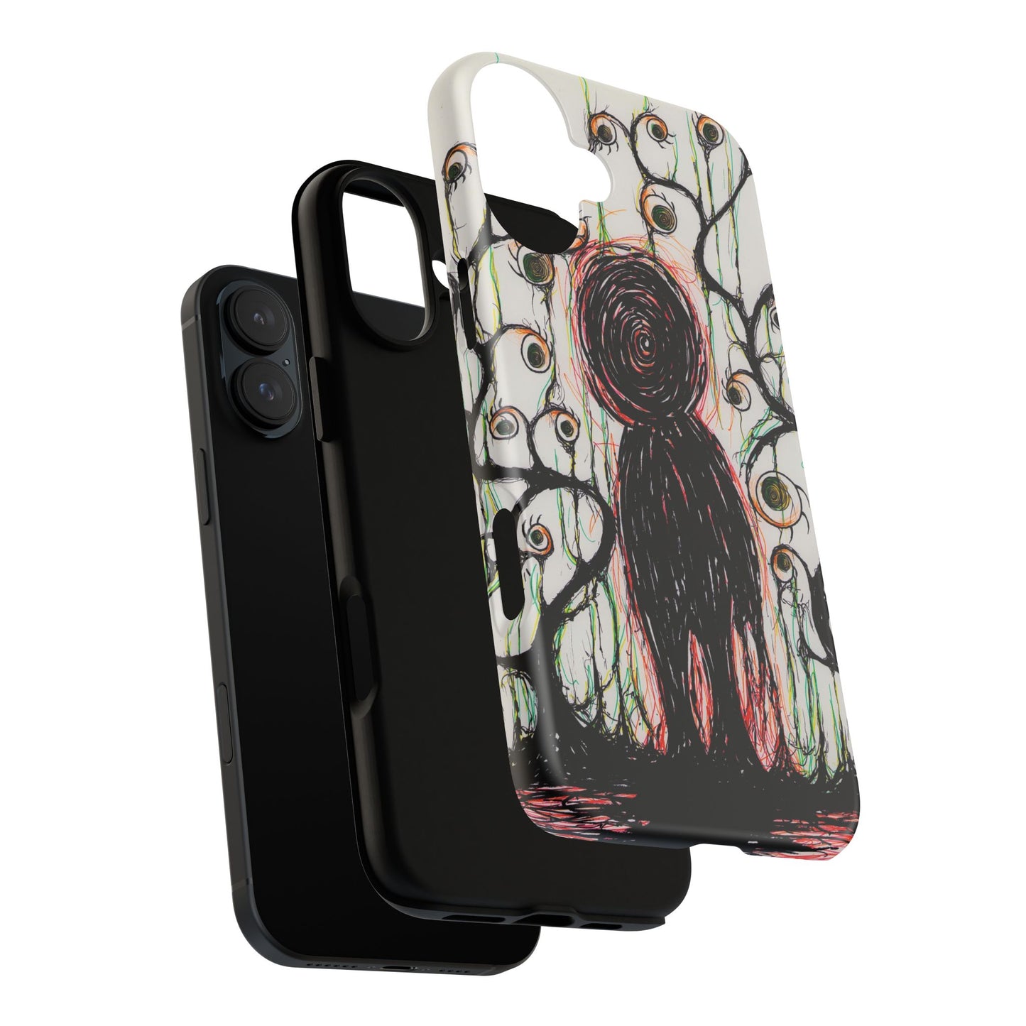 Dark Scribble Figure Tough Case | Surreal Eyes Phone Case | Tough Phone Case