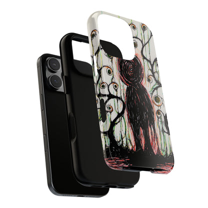 Dark Scribble Figure Tough Case | Surreal Eyes Phone Case | Tough Phone Case