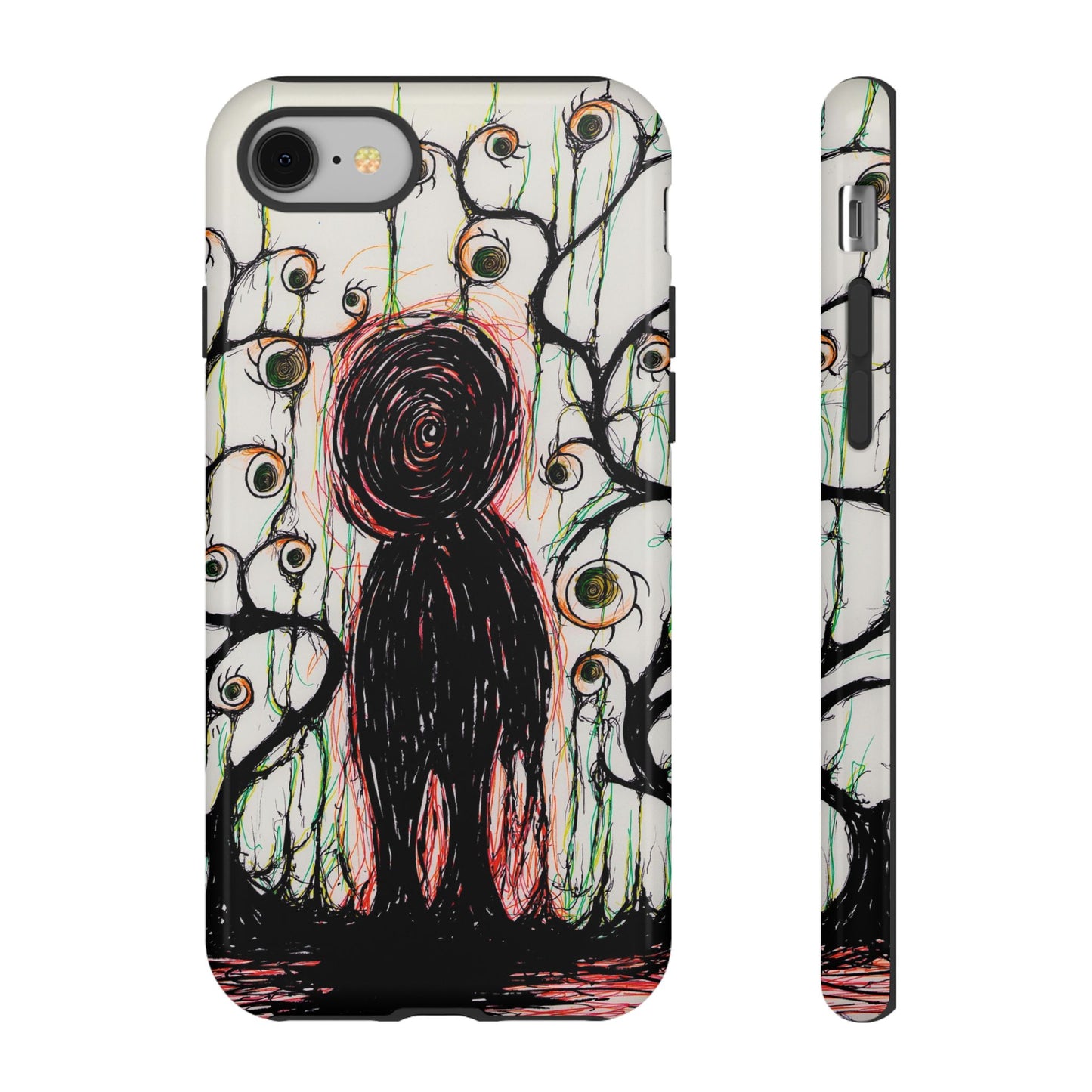 Dark Scribble Figure Tough Case | Surreal Eyes Phone Case | Tough Phone Case