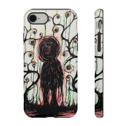 Dark Scribble Figure Tough Case | Surreal Eyes Phone Case | Tough Phone Case