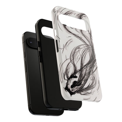 Smokey Ink Koi phone case | abstract koi sketch, smoky ink illustration