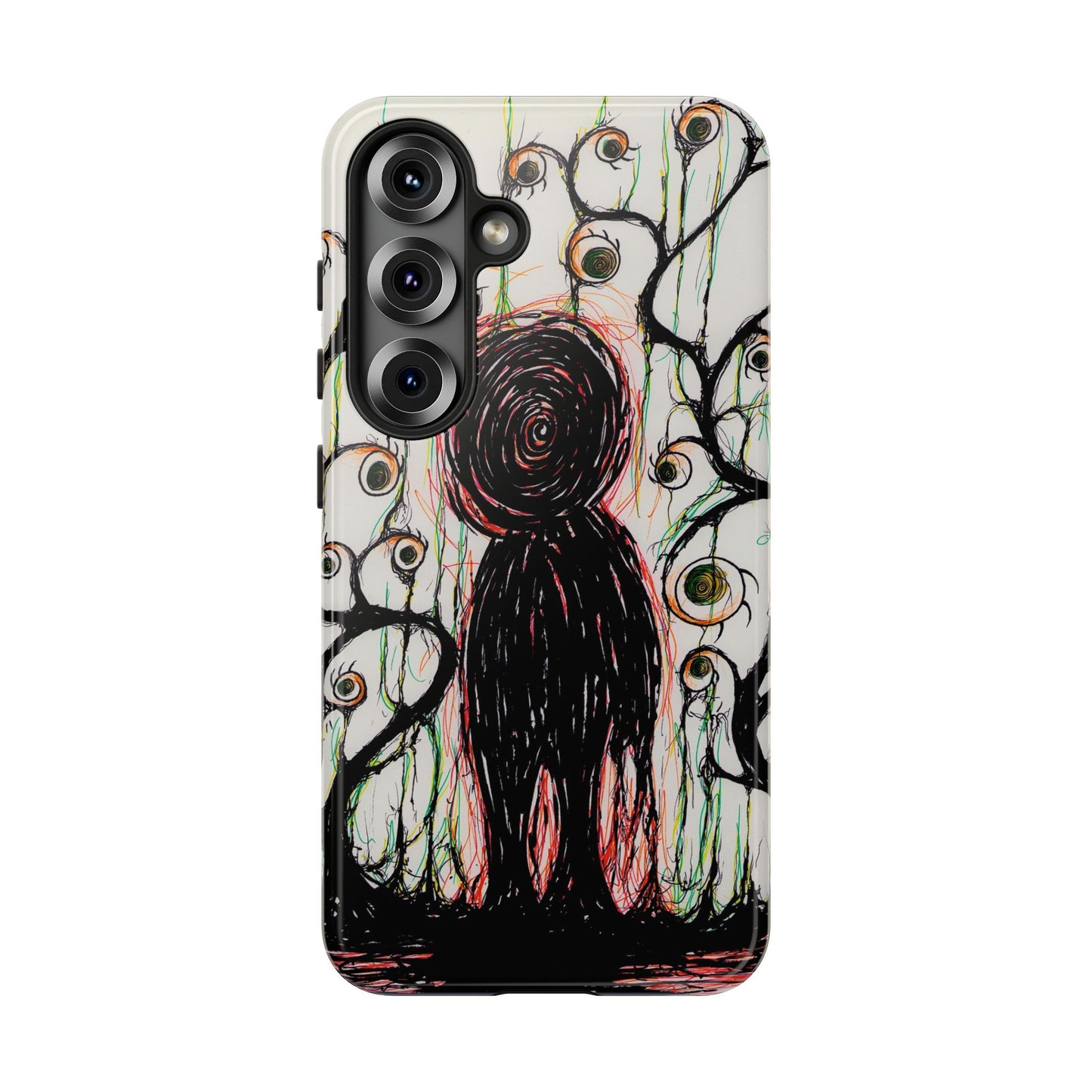 Dark Scribble Figure Tough Case | Surreal Eyes Phone Case | Tough Phone Case