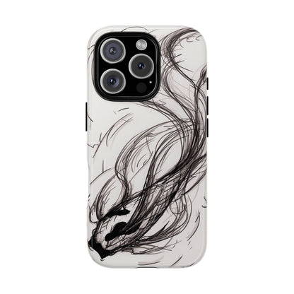 Smokey Ink Koi phone case | abstract koi sketch, smoky ink illustration