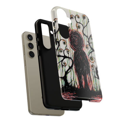 Dark Scribble Figure Tough Case | Surreal Eyes Phone Case | Tough Phone Case