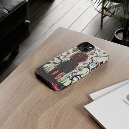 Dark Scribble Figure Tough Case | Surreal Eyes Phone Case | Tough Phone Case