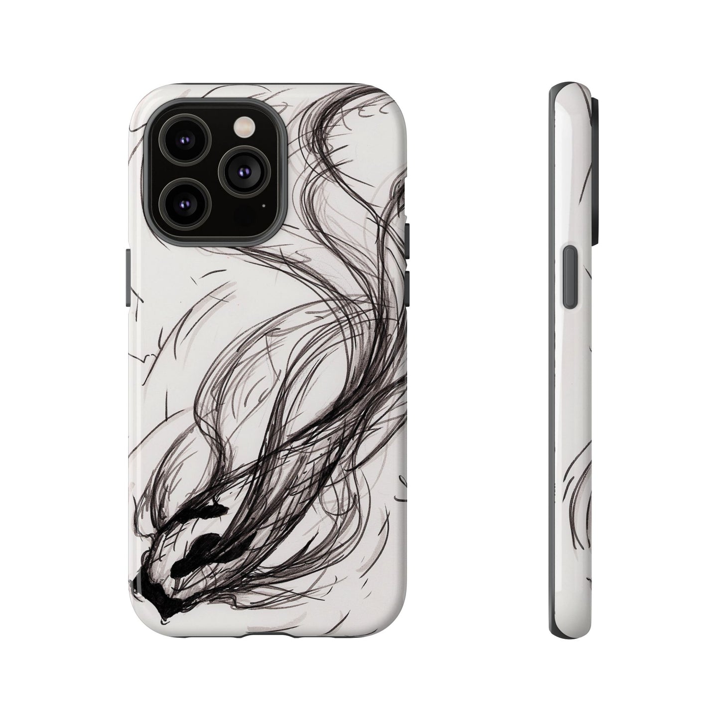 Smokey Ink Koi phone case | abstract koi sketch, smoky ink illustration