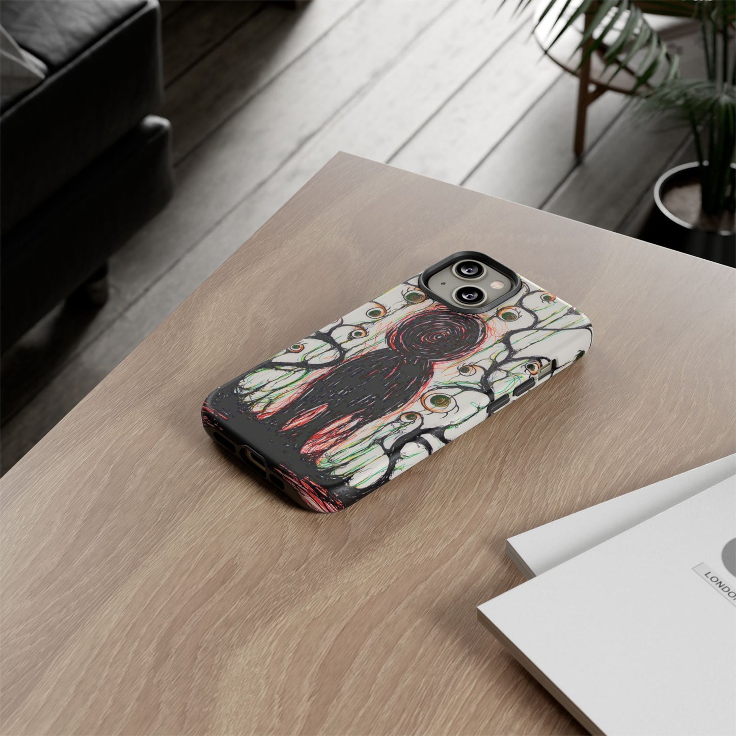 Dark Scribble Figure Tough Case | Surreal Eyes Phone Case | Tough Phone Case